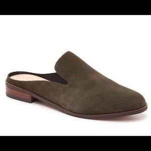 Suede olive sole society mules - sz. 8, like new!